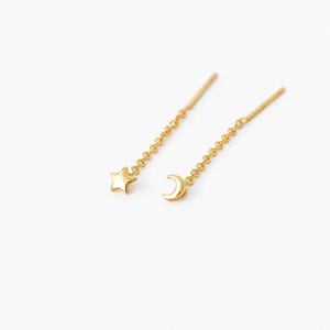 Moon Star Ear Threader, Stud Earring, Minimalist Style, A-ST006 NOBKG