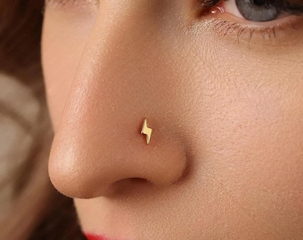 Lightning Nose Stud, Threadless Flat Back, Minimalist Style, A-SS720