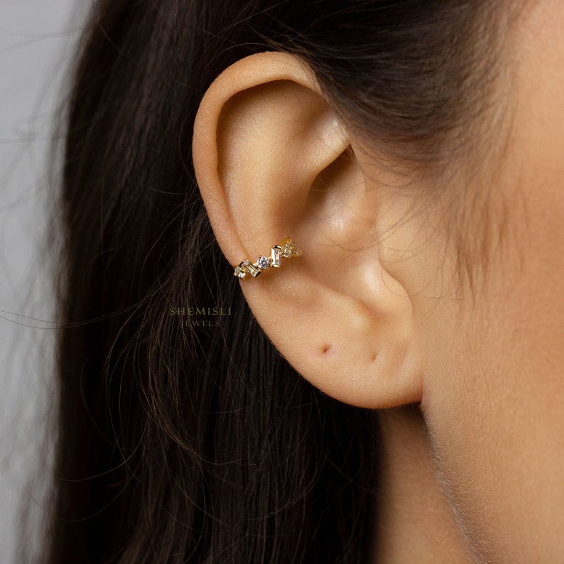 Baguette and round CZ Ear Conch Cuff Earring No Piercing is image 1