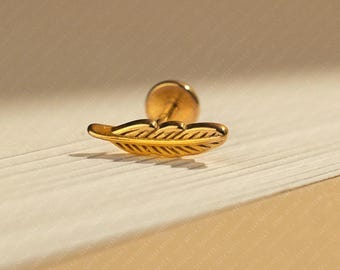 Feather Stud, Threadless Flat Back Earring, Minimalist Style, A-SS919