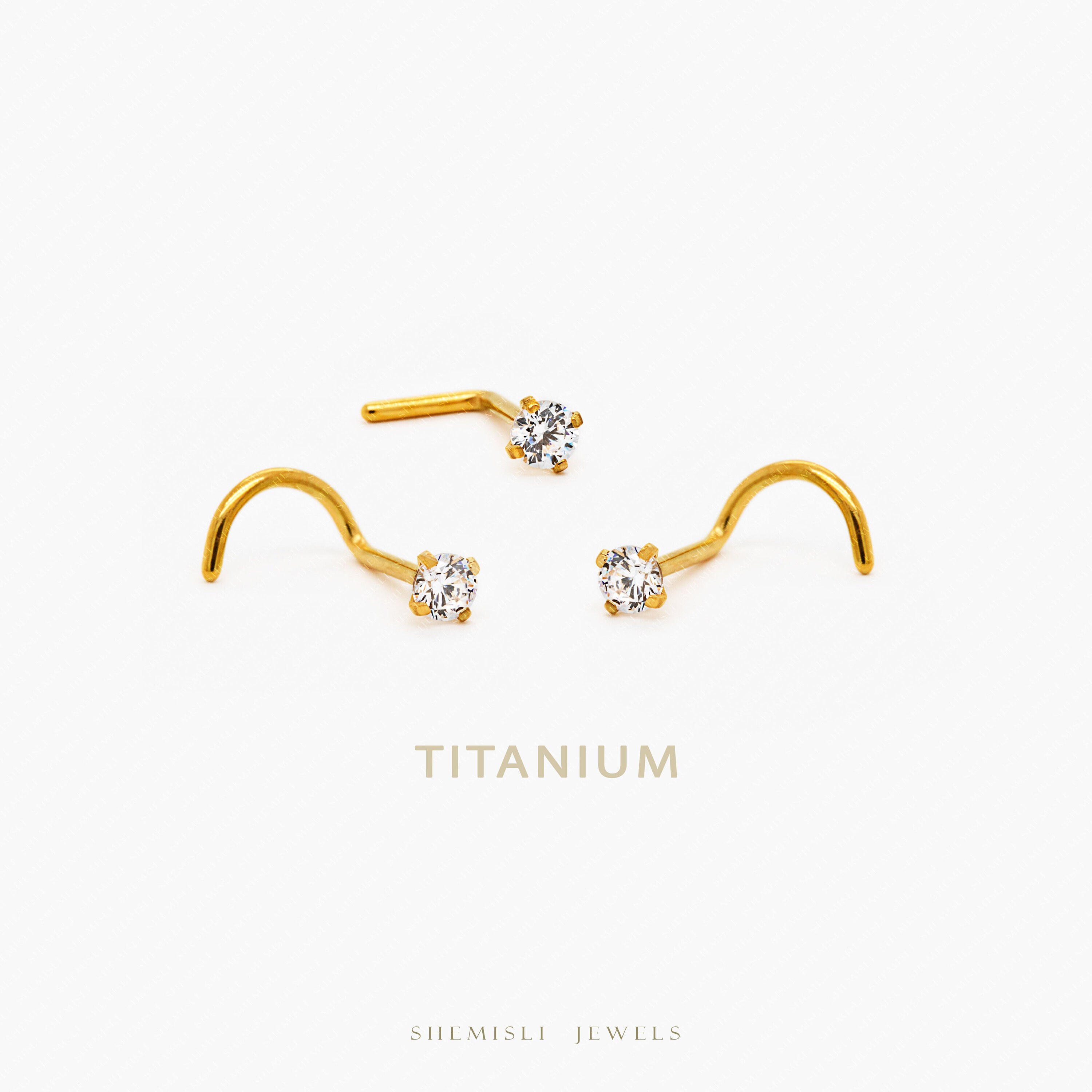 White Stone Nose Stud, L Bend, Left or Right Corkcrew, 20