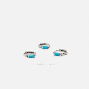 Turquoise Baguette Helix Hoop Earring, Huggies, Unisex, Gold, Silver SHEMISLI - SH200, SH364, SH365