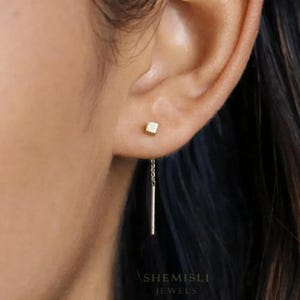 Cuboid Ear Threader, Stud Earring, Minimalist Style, A-ST009 NOBKG