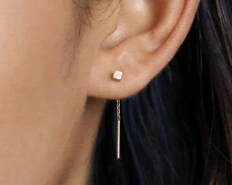 Cuboid Ear Threader, Stud Earring, Minimalist Style, A-ST009 NOBKG