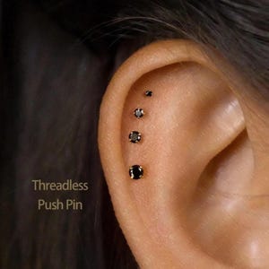 Black Stone Stud, Threadless Flat Back Earring, Minimalist Style, A-SS519 SS520 SS521 SS522