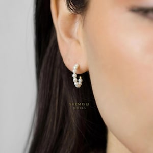Pearl Hoop Stud, Earring, Minimalist Style, A-SS312