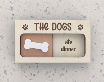 Custom Pet Task Reminder | Engraved Slide Dog Feeding Wall Sign | Rustic Dog Tracker | Breakfast Dinner Magnet | Fed or Not