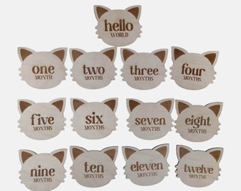 Cat Milestone Cards: Baltic Birch Wooden Month Plaques