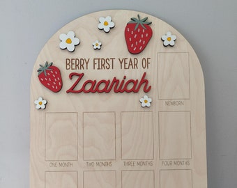 Tablero de fotos de primer cumpleaños / Letrero de exhibición de primer cumpleaños de Berry / Tablero de madera Sweet One / Suministros para fiestas de cumpleaños / Decoración de fotos