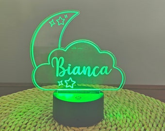 Personalized Name Night Light | Custom Name Night Light | Moon Stars Clouds Name Lamp | Kid Bedside Name Night Light | Baby Name LED Light