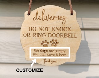 Dog Paw Doorbell Sign | Don’t Ring Doorbell | Customizable Don’t Knock | Do Not Disturb Door Hanger | Mini Door Sign | Delivery Dog Barking