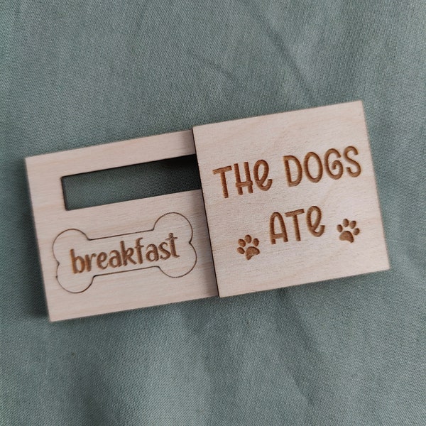 Custom Dog Food Slider Reminder Magnet / Slide Pet Feeding Sign / Doggy Fed or Not / Puppy AM PM Feeder Task Reminder