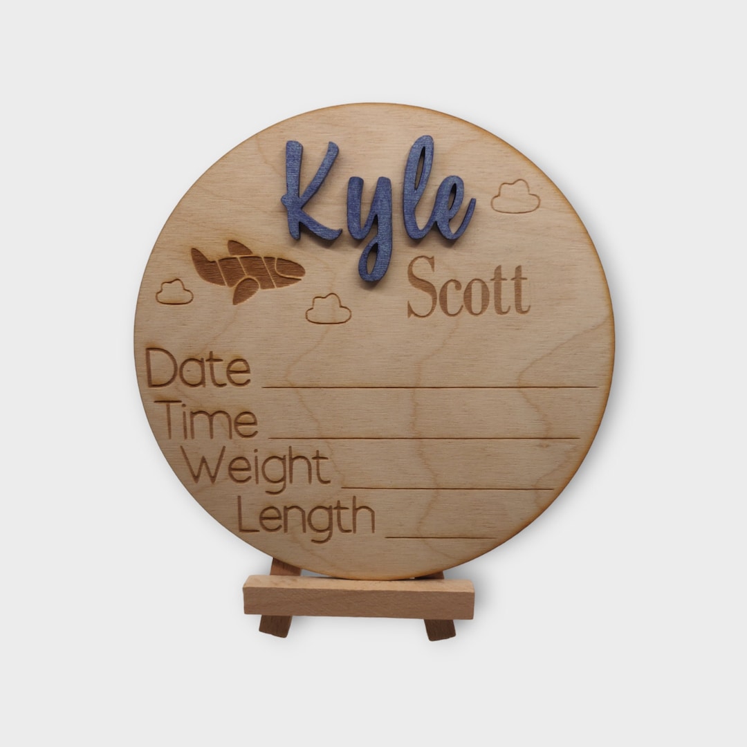 Personalized Baby Announcement Board With Birth Stats / Clouds and