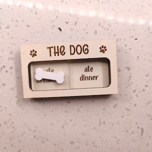 Custom Pet Task Reminder Engraved Slide Dog Feeding Wall Sign Rustic Dog Tracker Breakfast Dinner Magnet Fed or Not image 3