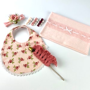 Vintage Boho Lace Bib, Burpcloth & Fringe Pacifier Clip