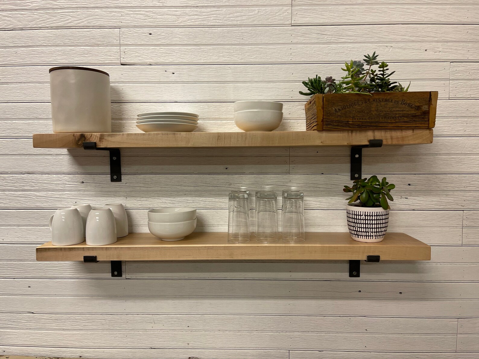 Maple Wall Shelf 8 Deep Industrial Metal Brackets Etsy