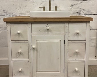 Bathroom Vanity | Reclaimed Barn Wood | 6 Drawers with Reclaimed Oak Top
