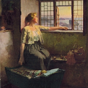 Doce e Baixo William Ladd W.L Taylor Série Assunto 11 Pintura Cartão Postal Mulher Bebê no Berço Edward Green Co Curtis Publishing Co