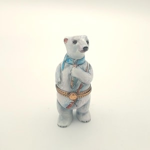 Limoges France Polar Bear Fisherman Trinket Pill Box
