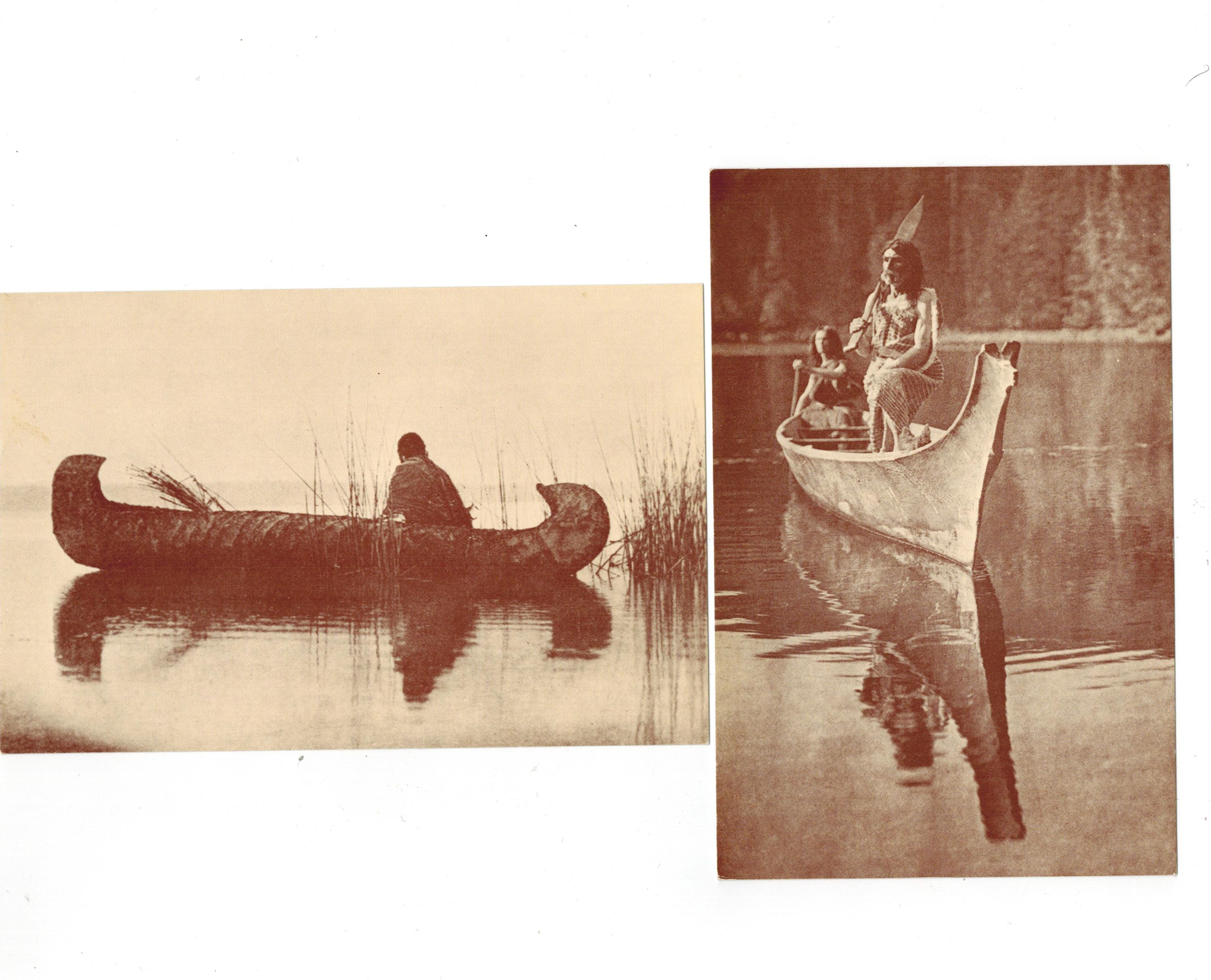 Edward S. Curtis Real Photo Postcard Indians Of Canada Kootenay The Duck Hunter Westcoast Canoe in Boston Cove RPPC Artist Vintage Postcard