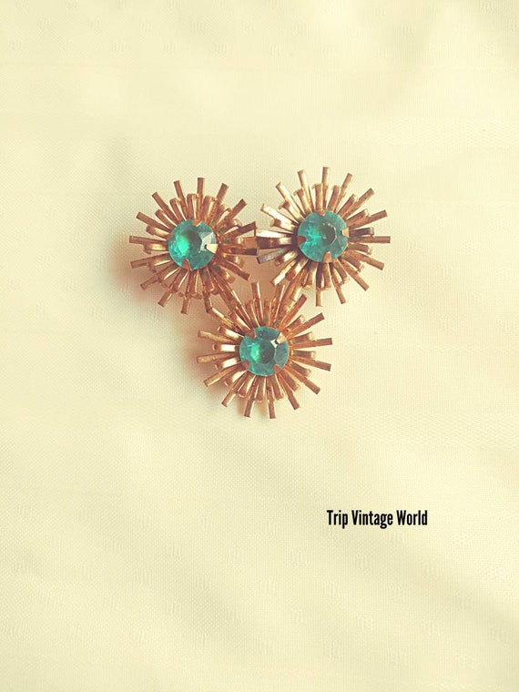 Antique Aqua Deco Sunburst Earrings Antique Aqua Deco Sunburst Earrings