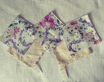 Vintage Floral Table Napkins Set: Beige & Purple, New With Tags