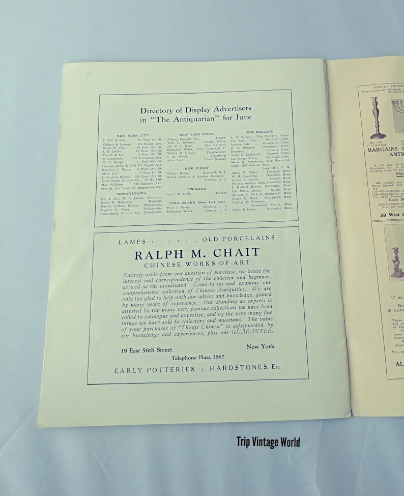 Op de afbeelding: Een zwart-witte advertentie voor Ralph M. Chait, een handelaar in Chinese kunstwerken. De advertentie bevat de tekst "Ralph M. Chait, Chinese Works of Art" en het adres "19 East 56th Street, New York".