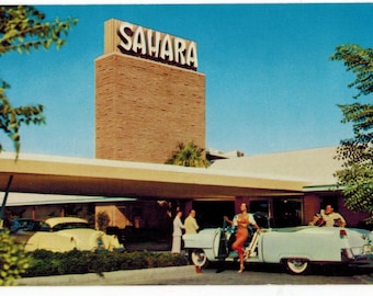 Ansichtkaart vintage 1957: Hotel Sahara, ingang Las Vegas