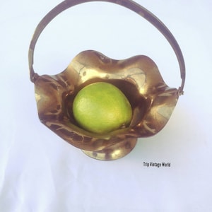 Metal Fruit Bowl Brass Handle Basket Mid Century Bowl Vintage Brass Bowl