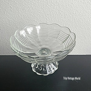 Clear Glass Cake Footed Bowl Vintage Serving Bowl Fruits Dish Housewarming Present