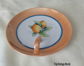 Noritake M Marked Small Cake Plate Serving Dish Side Handle Fruit Design Made in Japan Hand Painted