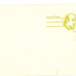 Stara karta pocztowa George Wythe Patriot 14 centów USPS 1985 Pocztówki Stanów Zjednoczonych Nieużywana karta pocztowa Historia poczty Stara efemeryda