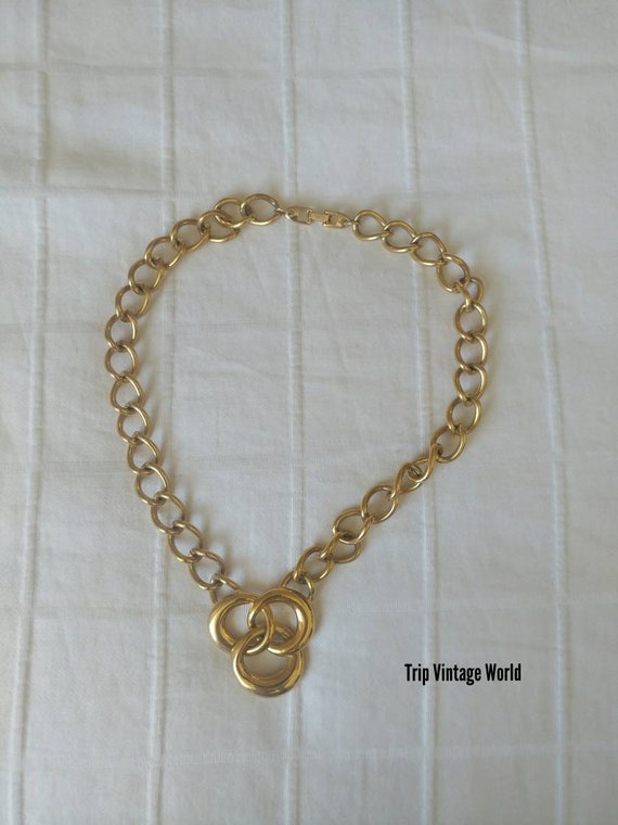 Napier Curb Chain  Choker Necklace 3 Circle Penda… - image 2