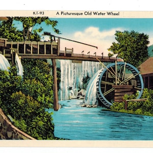 Vintage White Border Postkarte Eine malerisch alte Wasser-Rad gemacht in den USA Asheville Post Card.Co, North Carolina Vintage Ephemera