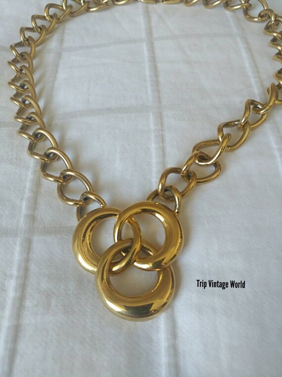 Napier Curb Chain  Choker Necklace 3 Circle Penda… - image 3