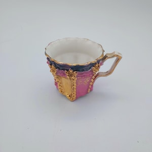 German Pink Lusterware XS Mini Teacups with Raised Golden Accents Espresso Made In Germany Vintage  Demitasse  Unique Collectible Mug