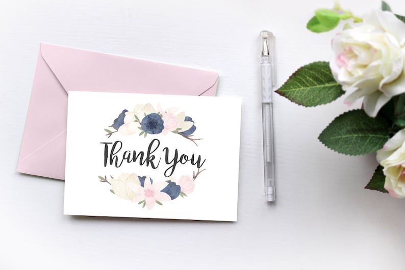 watercolor floral blank thank you card template digital etsy