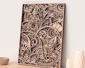 Laser Cuting Files for creating 3D multilayered vintage flower wall art suitable for laser cut available SVG, AI, DXF and Lightburn