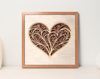 3D Layered Heart Wall Art SVG | Romantic Laser Cut File | Multilayer ...