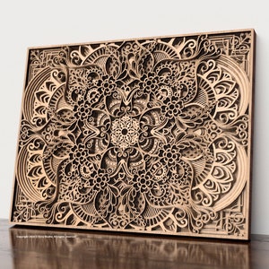 Mandala multicouche 3D| Fichiers de découpe laser pour créer des oeuvres d'art murales en couches 3D disponibles aux formats svg, ai, dxf et pdf