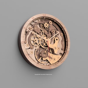 Orologio Gear Mechanica – Orologio da parete a strati 3D SVG / Design ingranaggio Steampunk / File tagliato al laser per taglierina laser e CNC.