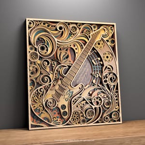 Flowing Muse – 3D Guitar Wall Art Laser Cut SVG | Musical Mandala Design | Intricate Layered File for Lasers & CNC Machines