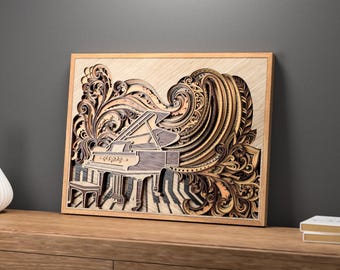 3D Piano Mandala SVG: Baroque Laser Cut Wall Art (Digital Download)