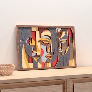 Abstracte gezichten | Digitaal snijbestand voor gelaagde abstracte kunst geschikt voor lasergesneden, figuurzaagmachine, Cricut | Svg, ai, dxf, Lightburn, pdf