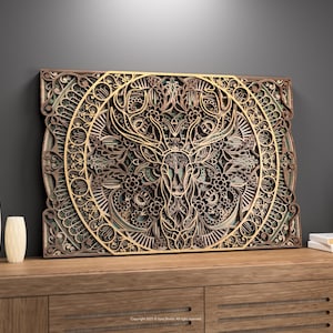 Archivo de corte láser de ciervo en capas 3D: Arte mural de ciervo con mandala SVG (descarga digital) - Spirit of the Forest