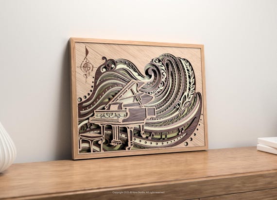 3D Piano Wall Art Laser Cut SVG | Musical Mandala Design | Intricate Layered File for Lasers & CNC