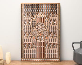 3D Gothic Cathedral Gate Wall Art Laser Cut SVG – The Silent Gate | Intricate Layered Arch Design