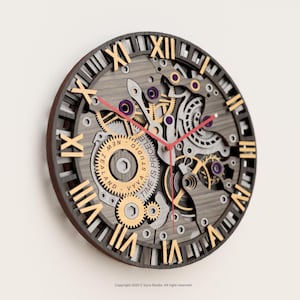 Orologio dell'alchimista - Orologio con ingranaggi steampunk 3D, file tagliato al laser / Arte murale con numeri romani multistrato (SVG, AI, DXF, Lightburn)