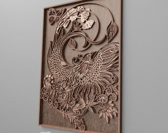 Digital file for creating 3D bird multilayered wall art suitable for laser cutter, paper cutter available  SVG, AI, DXF, Lightburn formats