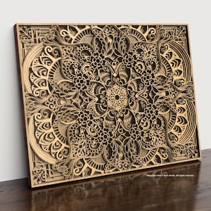 3D-mandala met meerdere lagen | Lasersnijbestanden voor het maken van gelaagde 3D-muurkunst | Betoverde bloei